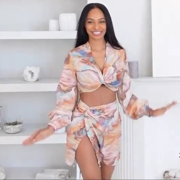 Crop Top & Skirt SET - Multi Colour - Picture 2 of 12